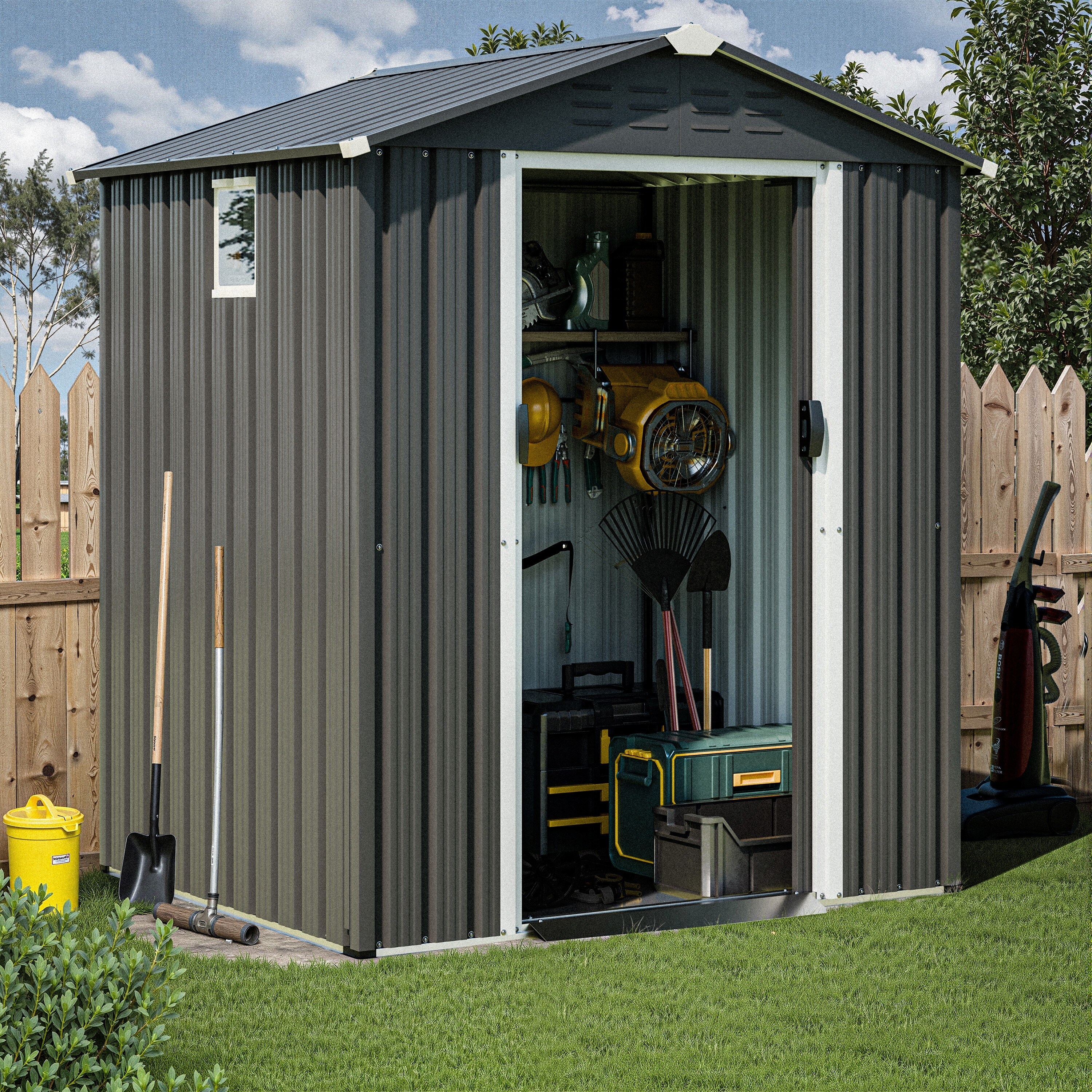 Futzca Outdoor Storage Shed with Ventilation, Multi-Purpose Tool
