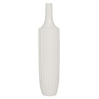 Ceramic Stripe Texture Decorative Vase - White - Roche River Decor