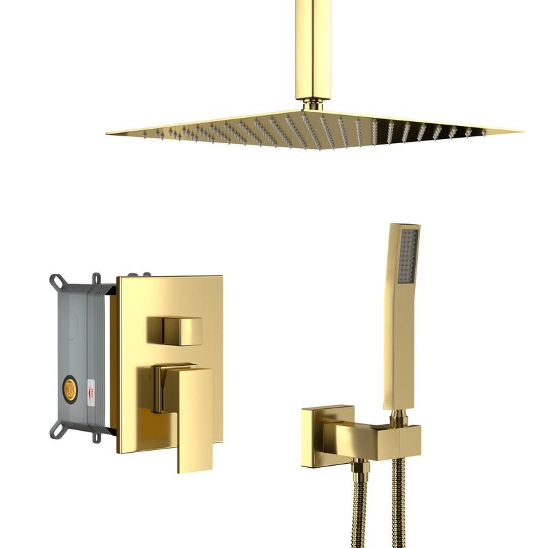 Ceiling-Mounted Square Shower System and Handheld Showerhead Set