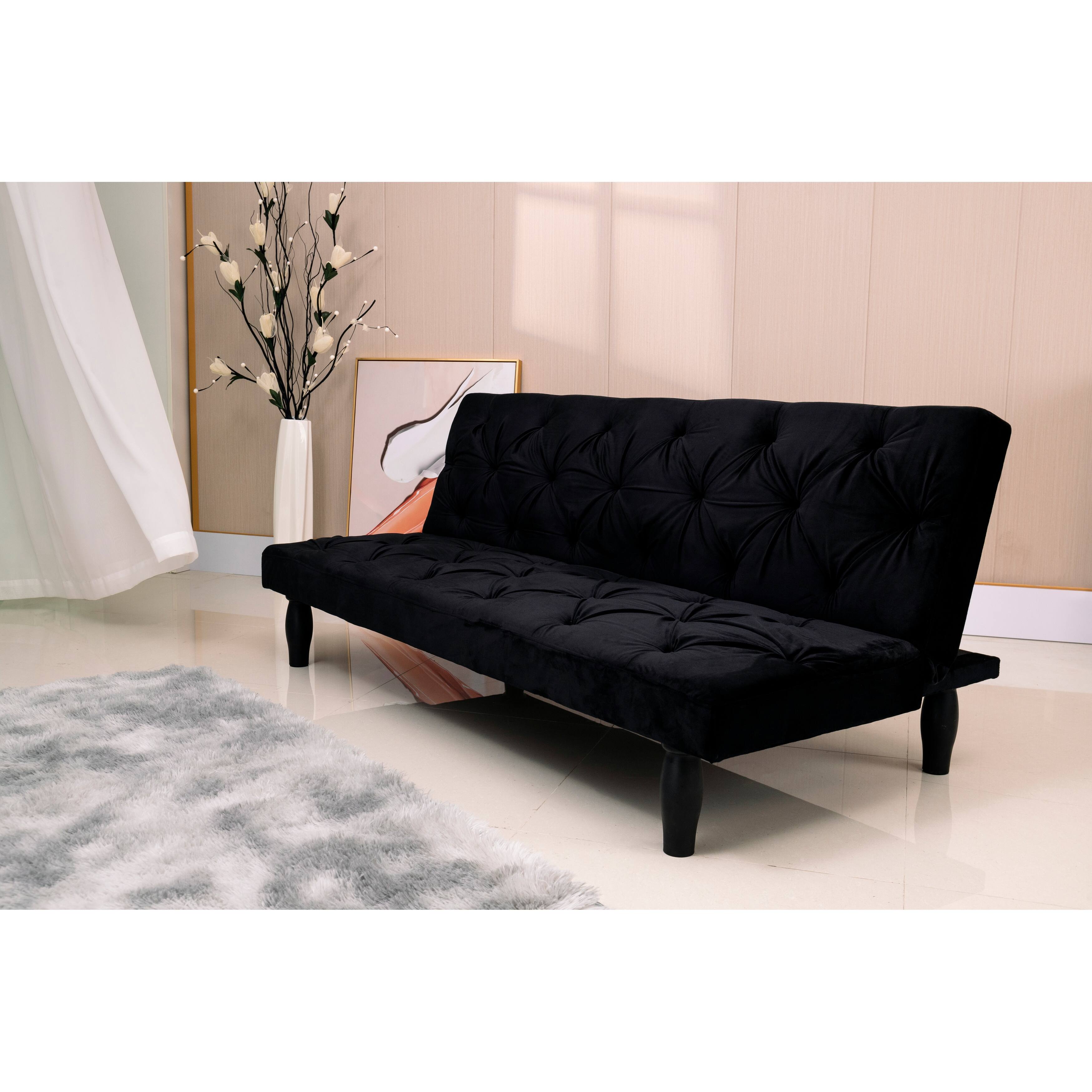 Velvet Folding Futon Sofa Bed, Upholstered Loveseat Futon Couch Bed