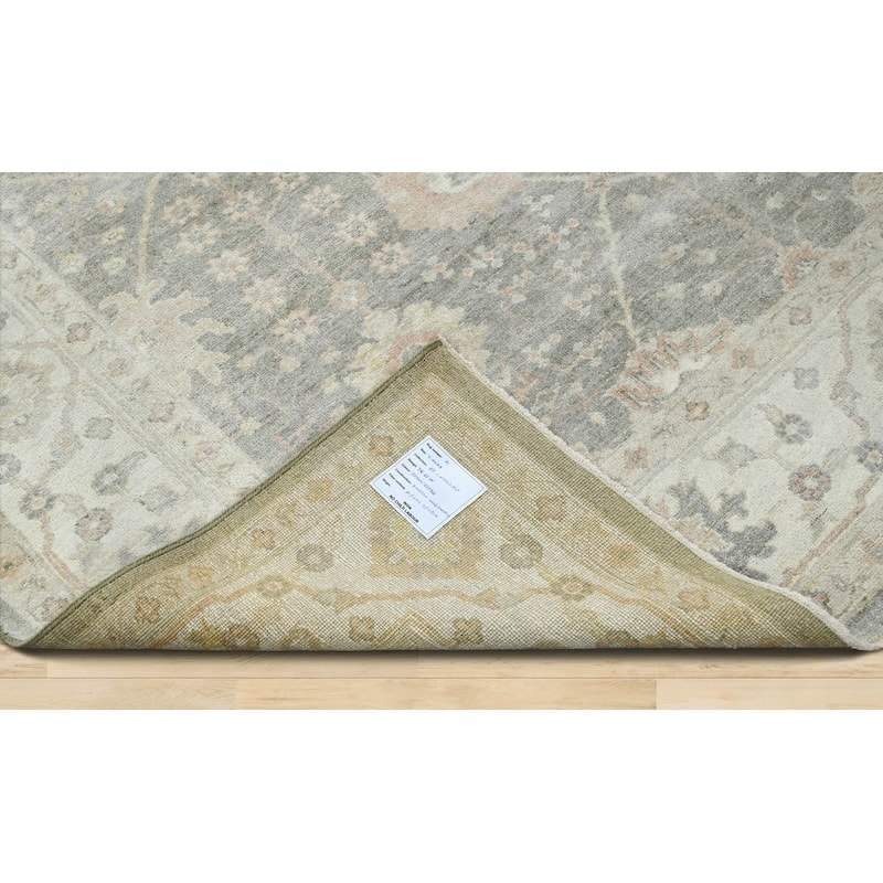Gray Hand Knotted Turkish Oushak Wool Traditional Oriental Area Rug - 7' 10'' x 9' 9''