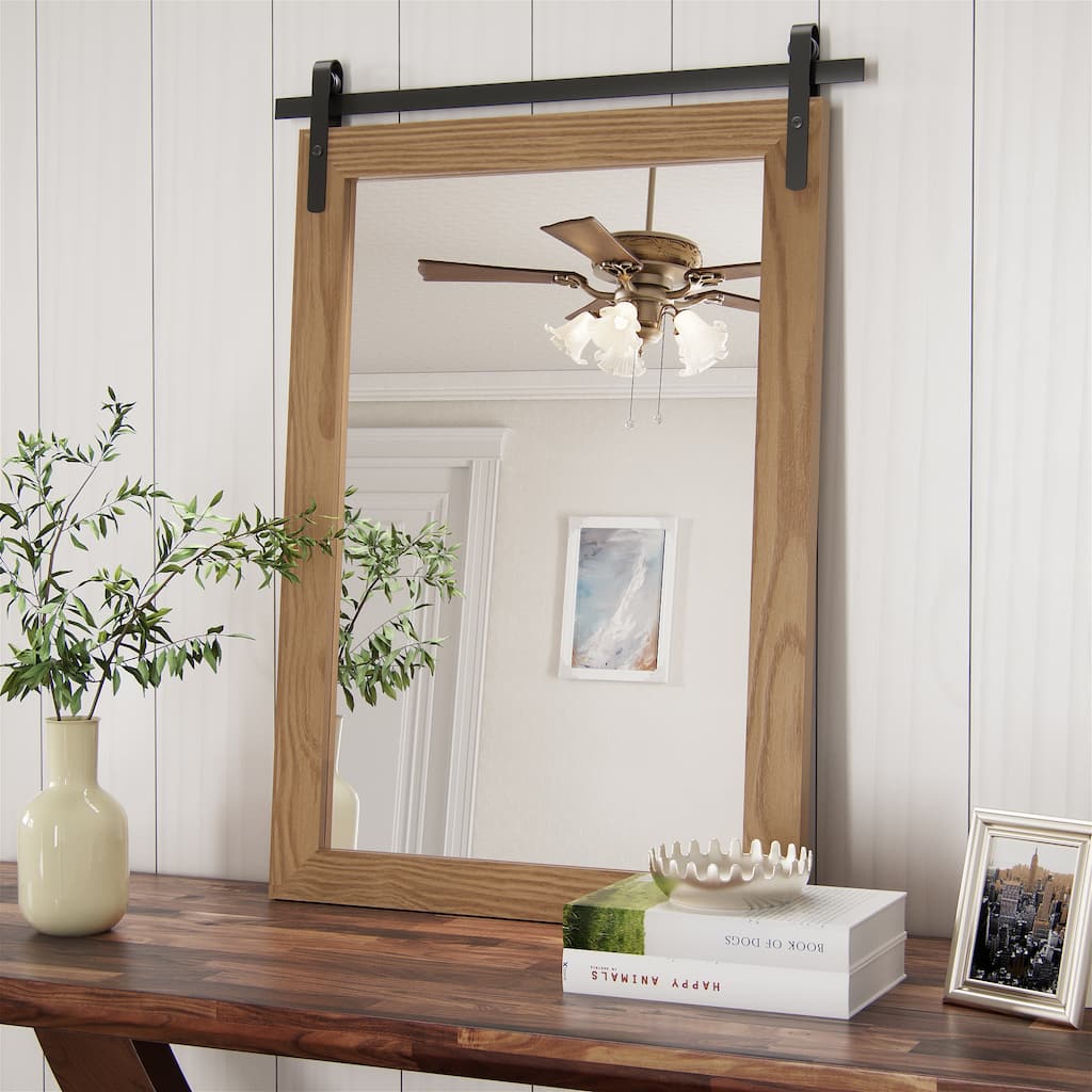 Rustic Farmhouse Rectangle Wood Frame Wall Mirror for Bathroom Vanity