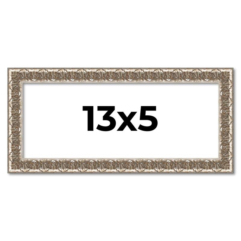 13x5 Frame Silver Versailles Ornate Solid Wood Picture Frame | 1 Inch