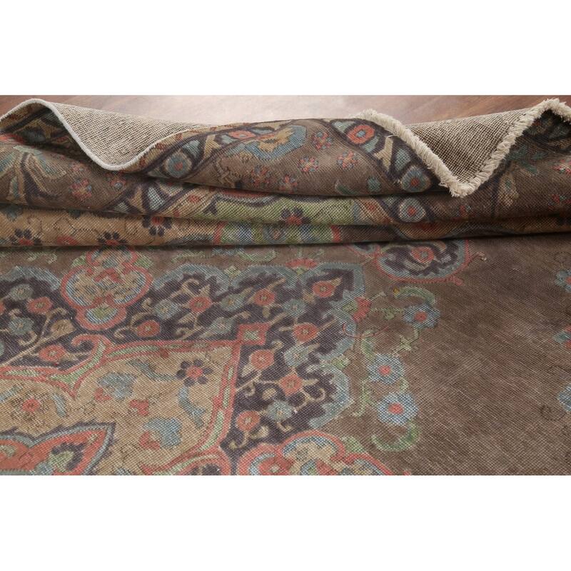 Brown Tabriz Persian Vintage Area Rug Handmade Traditional Wool Carpet - 9'4"x 12'9"