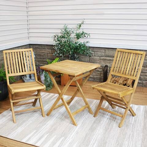 Nantasket 3pc Teak Folding Outdoor Bistro Set - 2 Chairs and 1 Table