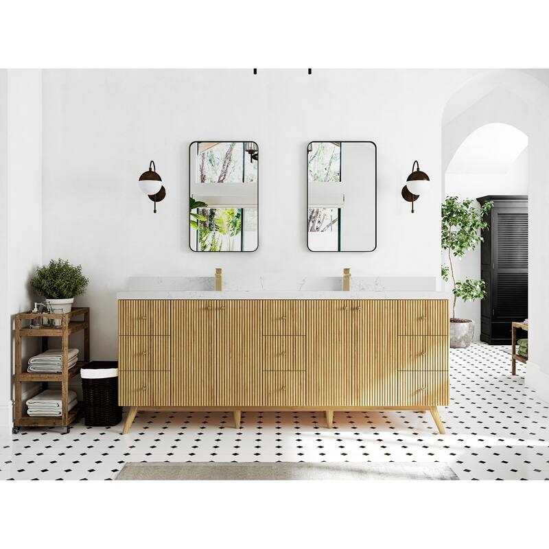 Willow Collections 84 in. W x 22 in. D Pasadena Solid Teak Double Sink Bathroom Vanity with Countertop