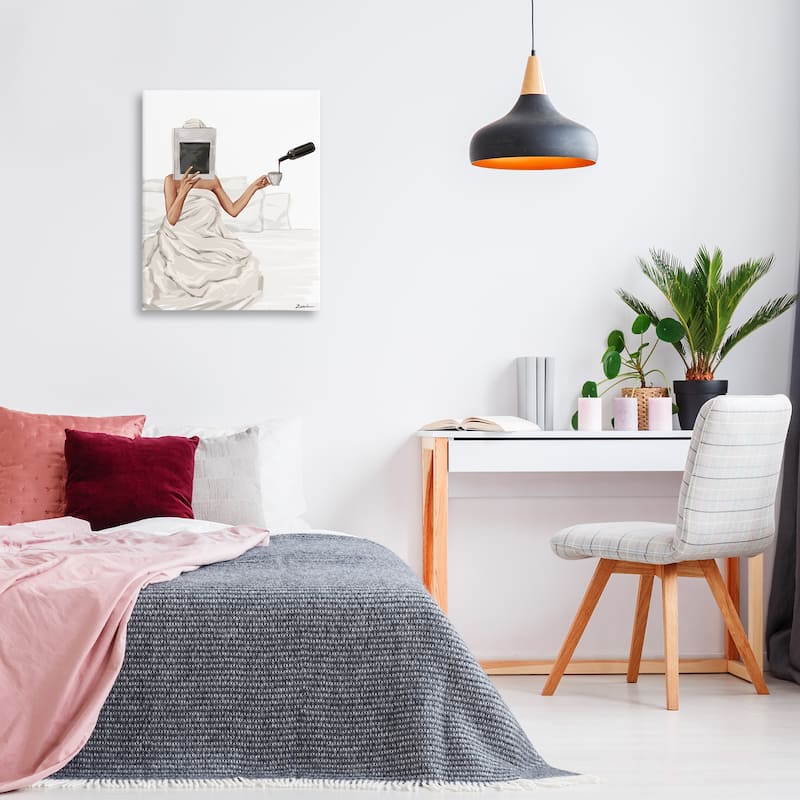 Stupell Cozy in Bed with Drink Canvas Wall Art Design By Ziwei Li