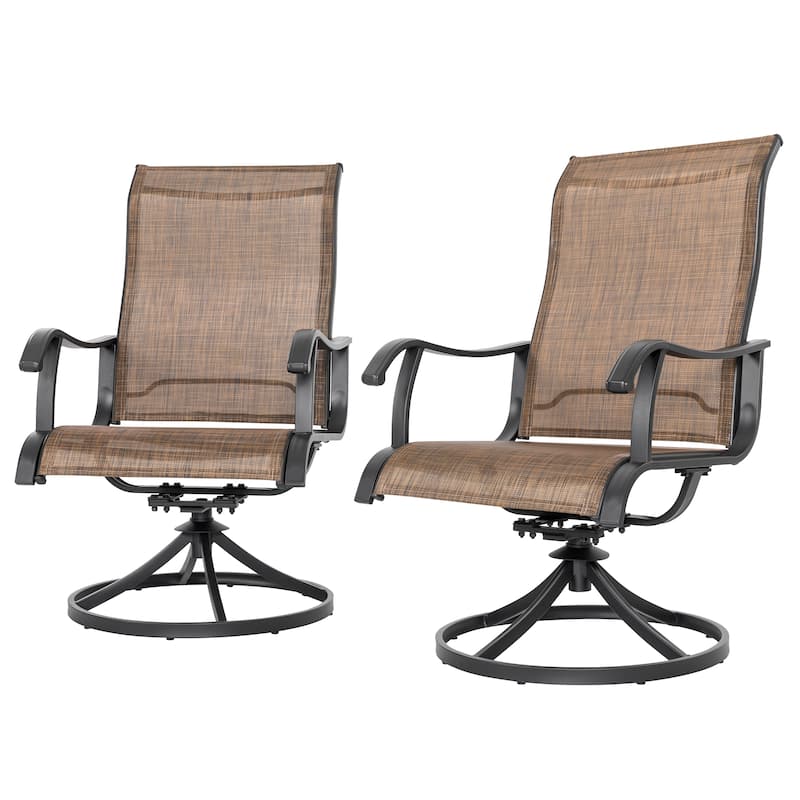 Patio 2-Piece Textilene Dining Chairs, Smooth 360-Degree Swivel, Brown