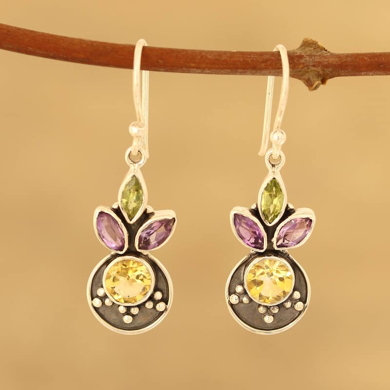 NOVICA Glittering Melody, Multi-gemstone dangle earrings - 1.5*0.4