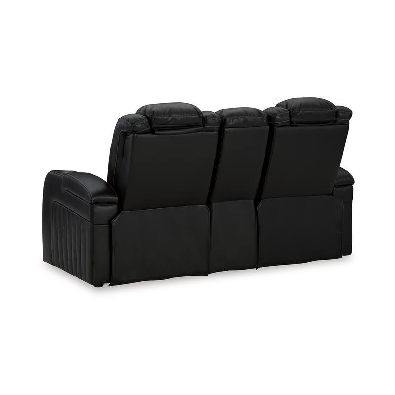 Aven Power Recliner Loveseat, LED, Midnight Blue Faux Leather 75 Inch