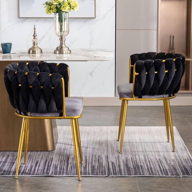 Velvet Makeup Vanity Chair with Back Arm and Gold Metal Legs 2 set On