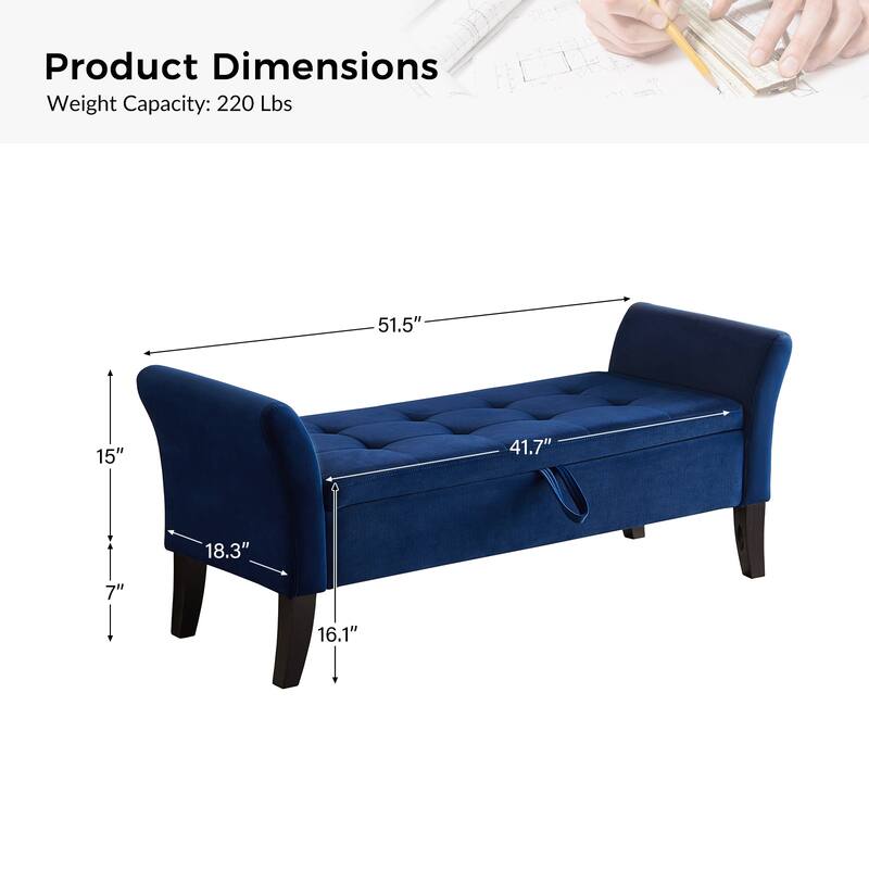 Ramiro Contemporary Velvet Storage Bench by HULALAHOME