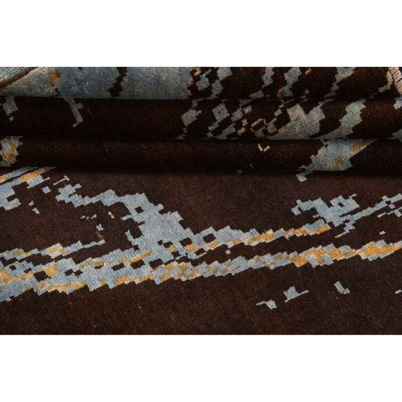 Contemporary Abstract Vegetable Dye Area Rug Hand-knotted Wool Carpet - 6'9" x 9'8"