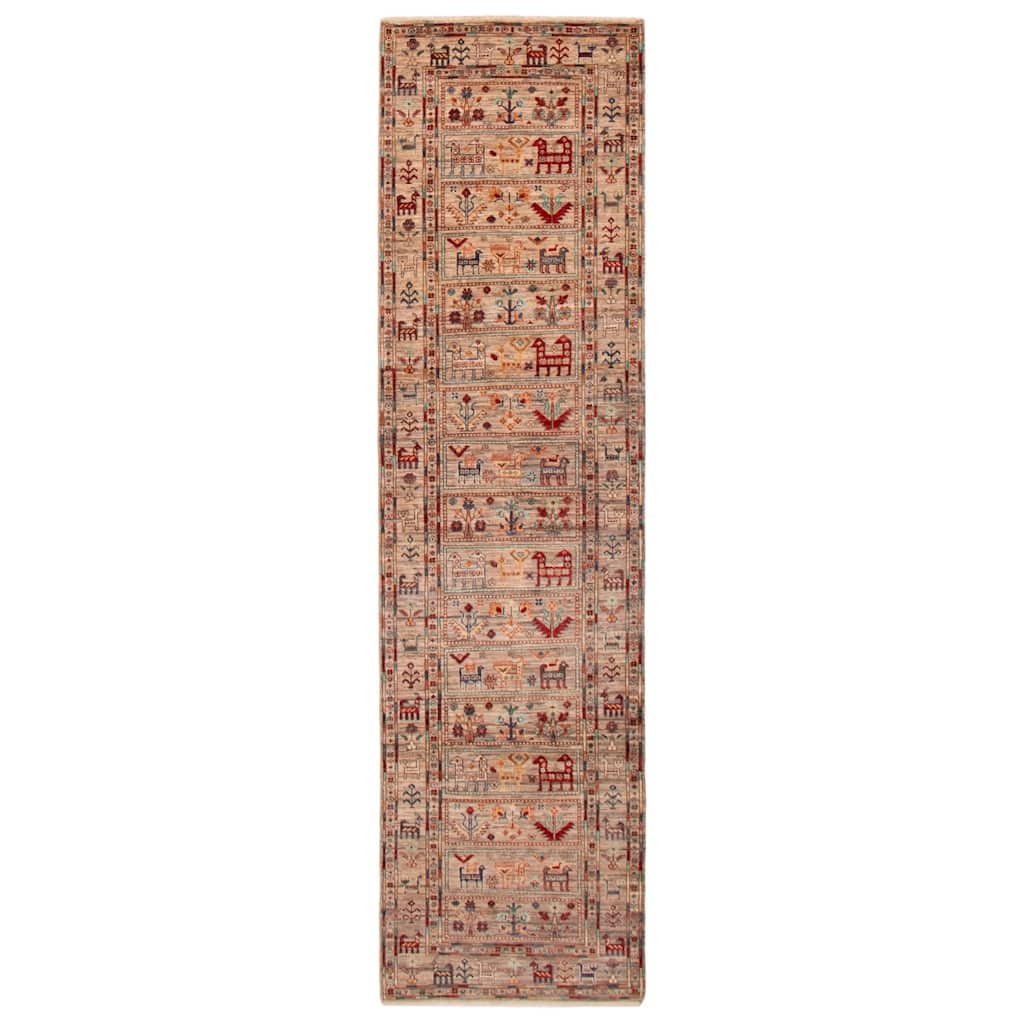 ECARPETGALLERY Hand-knotted Modern Ersari Beige Wool Rug - 2'8 x 9'10