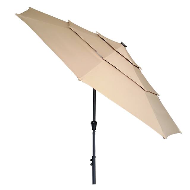 11FT Solar LED Lighted Patio Umbrella with 8 Ribs