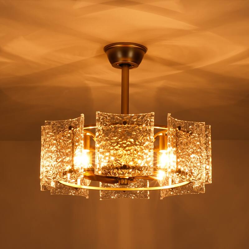 23.2 in. 4-Light Modern Gold Drum Ceiling Fan with Textured Glass Shade - 23.23 in. W x 7.87 in. H