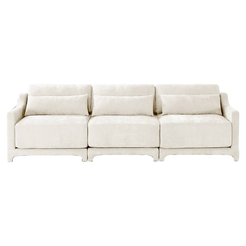 Modern Chenille 4-Seater Sofa with 2 Ottoman, Lumbar Cushions, Ergonomic Backrest, High-Resilience Spongeand Tufted Armrests