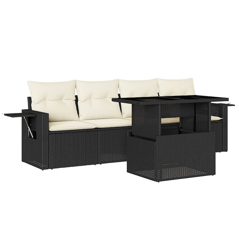 vidaXL Patio Sofa Set with Cushions Outdoor Furniture 5 Piece Poly Rattan - 21.7 x 39.4 x 28.7