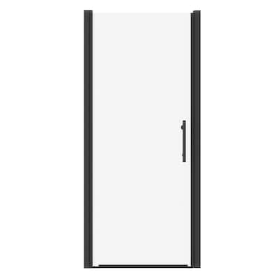 Matte Black Hinged Shower Door 34x75, 6mm Tempered Glass, Headerless, 1.5 in Adjustable, Left/Right In/Out