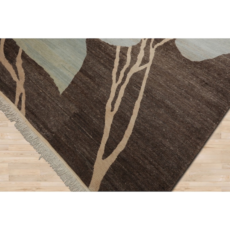 8'10''x11'6'' Hand Knotted Wool Brown Tibetan Art Deco Plush Pile Rug - 8' 10'' x 11' 6''