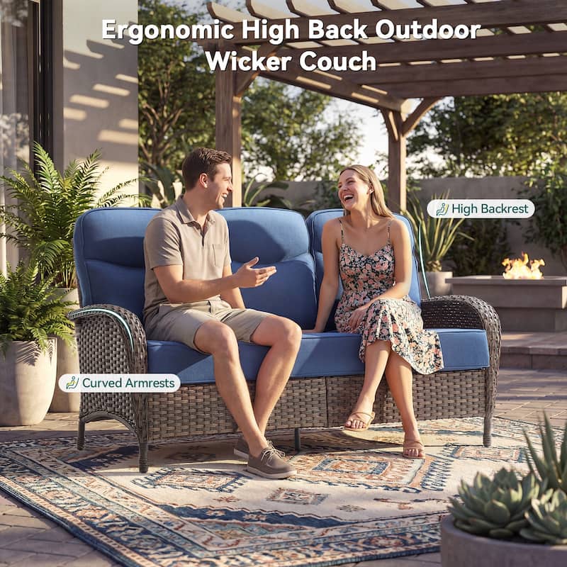 Pocassy Outdoor Sofa Swivel Chair and Ottman with Coffee Table