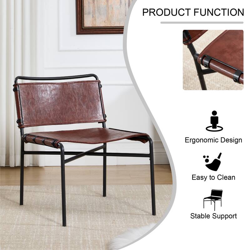 PU Retro Leisure Chairs (Set of 2） with Metal Legs, Water-Resistant Faux Leather, and Armless Design