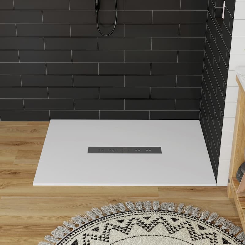 SMC Alcove Shower Pan Base with Center Drain, Low Profile, Wheelchair Access, Slip-Resistant, cUPC Certified