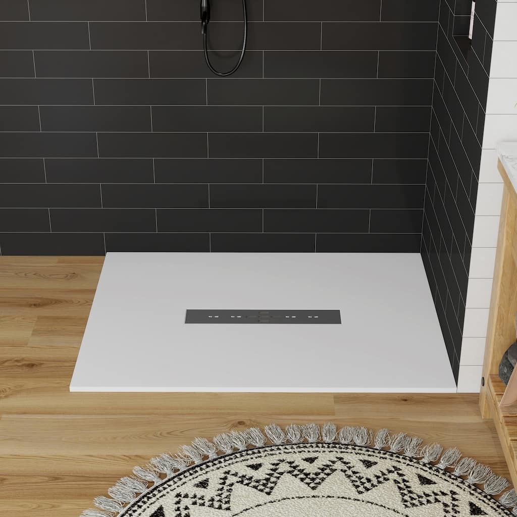 SMC Alcove Shower Pan Base with Center Drain, Low Profile, Wheelchair Access, Slip-Resistant, cUPC Certified