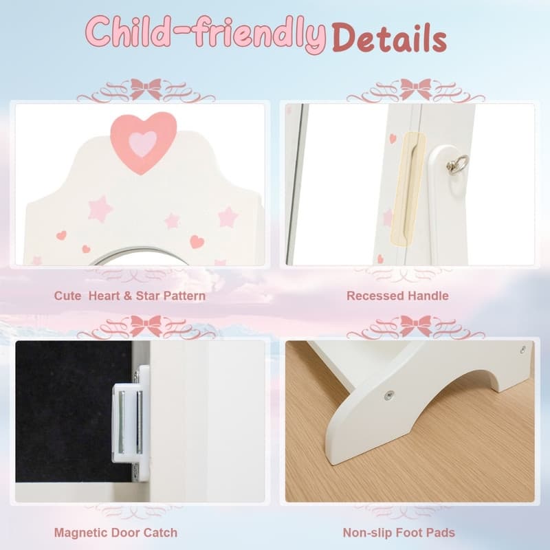 Heart MDF Kids Jewelry Cabinet In White Jewelry Armoire With 1 Door And 1 Shelf - N/A