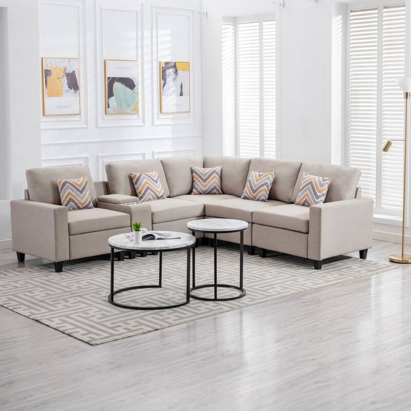 Reversible Sectional Sofa with USB Charging Ports Console Table, 6Pc L
