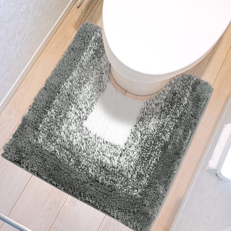 Soft and Absorbent Bathroom Rug Non-Slip Plush Shaggy Bath Carpet U-Shaped and Rectangle Luxury Bath Mats - Gray Geometry U-Shaped - 20" x 20"