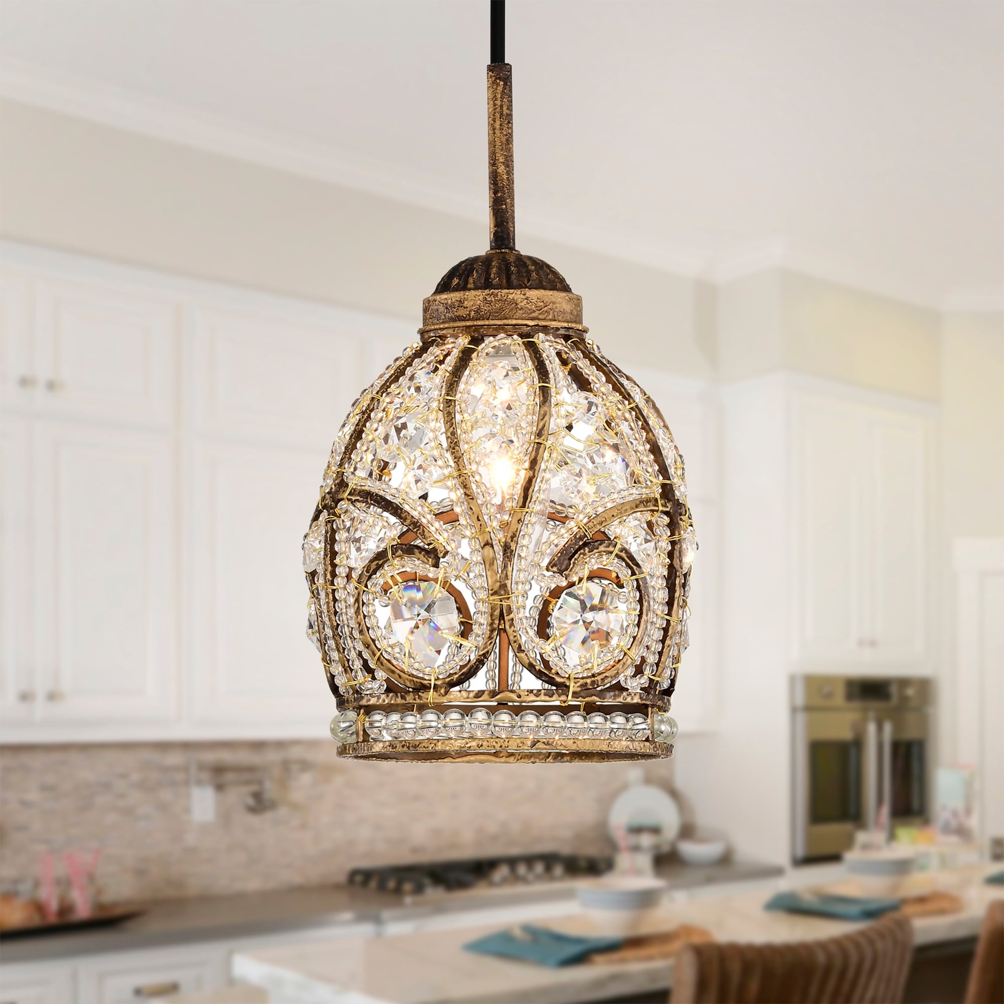Warehouse of Tiffany Telder Antique Finish Crystal Scroll Pendant Ceiling Lamp