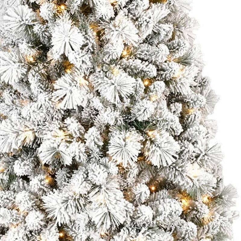 HomeRoots 6' Pre Lit Full Flocked Fir Christmas Tree - Green - 41.00 in. x 72.00 in. x 41.00 in.