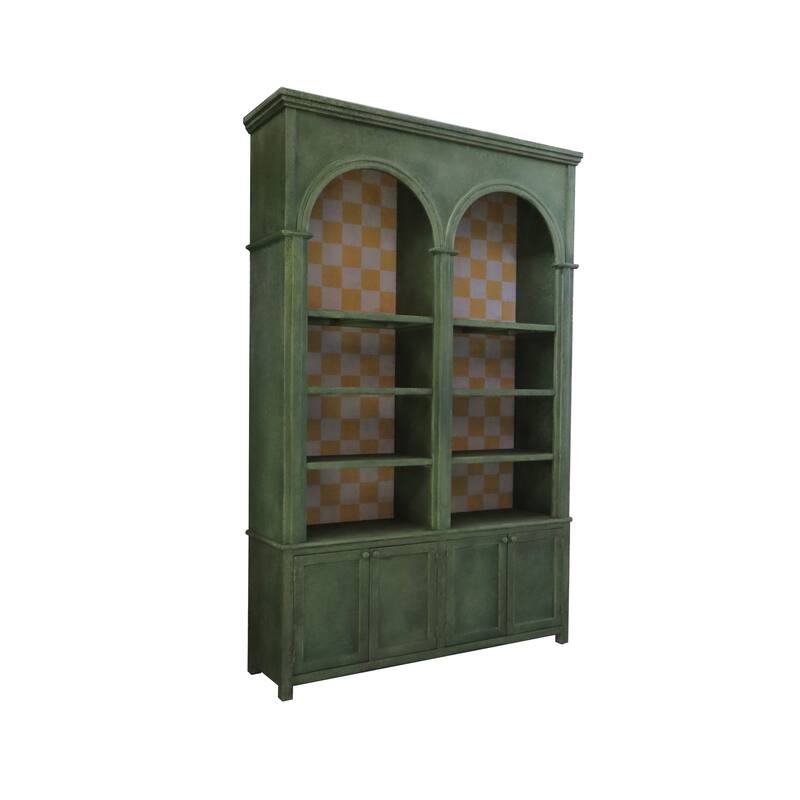 Antique Pine Wood Cabinet with Checkered Interior - 61.25" L x 16.75" W x 94.5" H