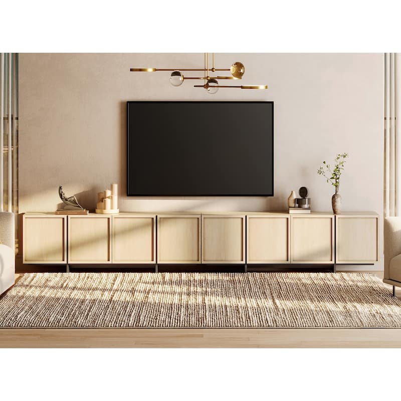 WAMPAT TV Stand with T-Shaped Legs, Modern Entertainment Center with 4 Storage Cabinets, Media Console TV Table for Living Room