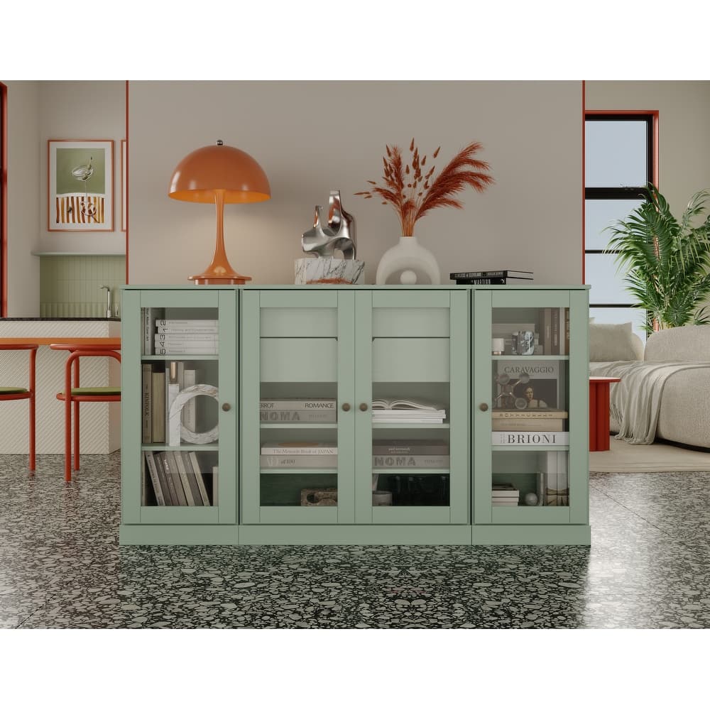 Palace Imports 100% Solid Wood 65" Sideboard with Clear Glass Doors, 2-Drawers and Adjustable Shelves