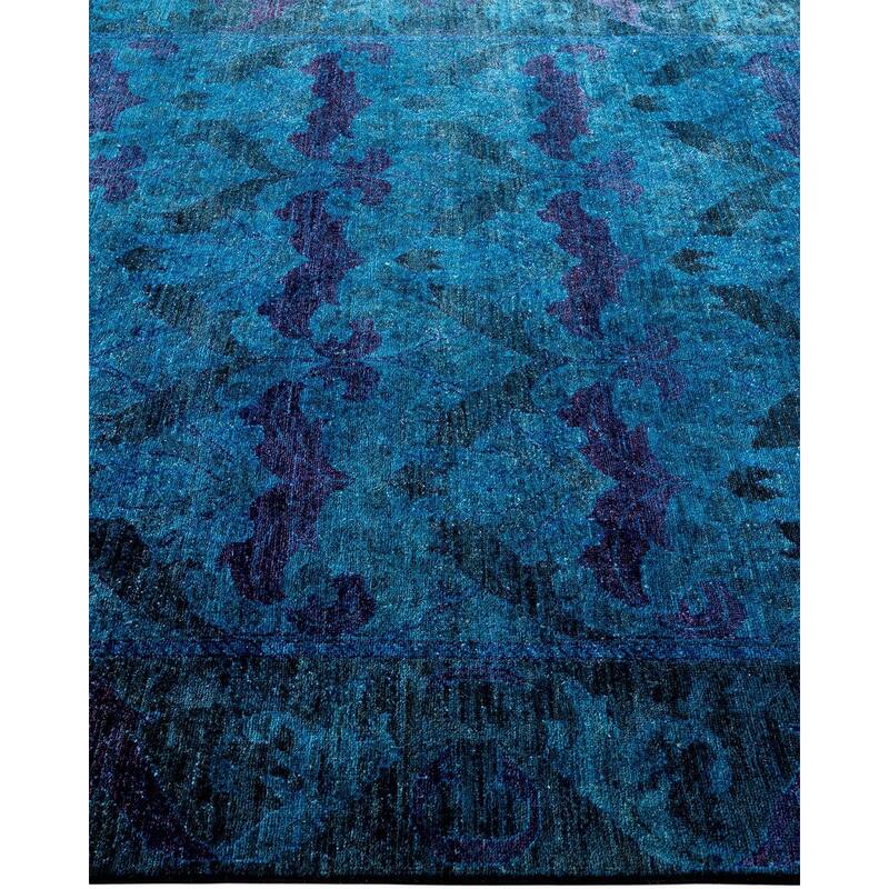Overton Hand Knotted Wool Vintage Inspired Modern Contemporary Overdyed Blue Area Rug - 6' 1" x 8' 7"