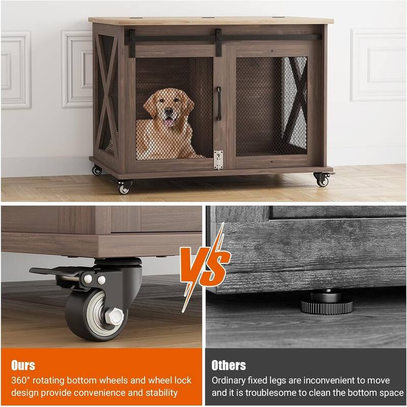 Furniture Dog Crate Table with Flip Top, Sliding Door, Divider