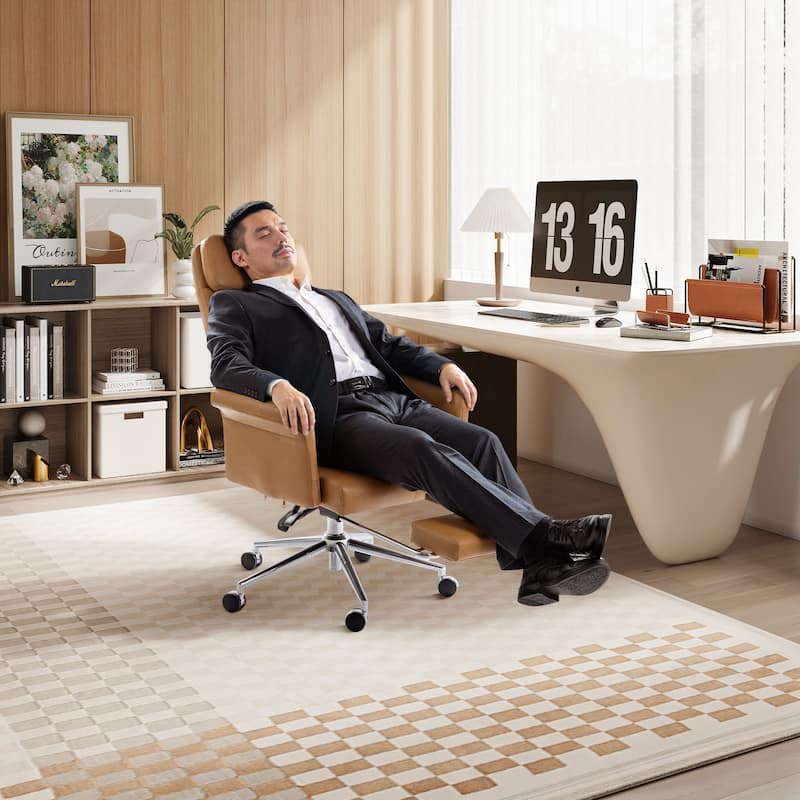 Glitzhome 49"H Modern Adjustable Swivel High Back Ergonomic Office Chair with Armrest and Extendable Footrest