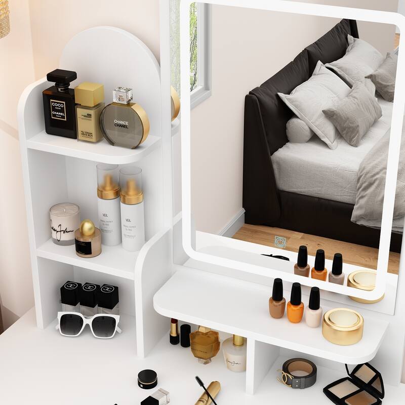 Vanity Desk with Lights,Makeup Vanity w/Power Strip,Dressing Table Set
