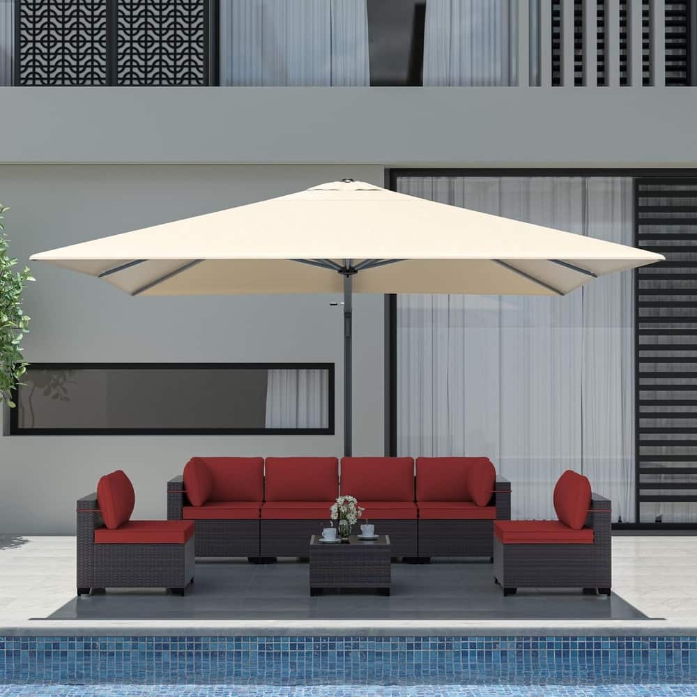 Outdoor Conversation Set, Patio Furniture set with 12FT Patio Umbrella in Khaki and Side Table