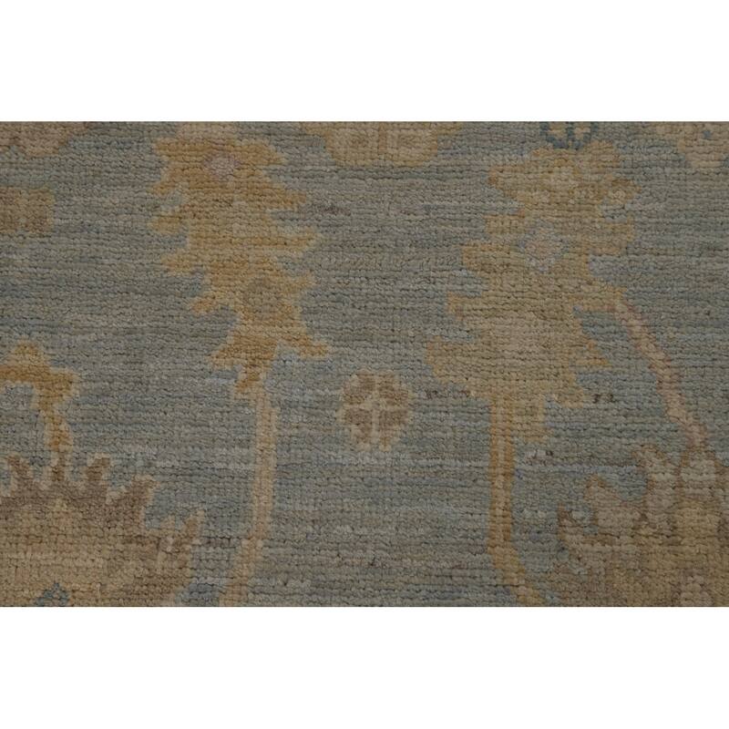 Vegetable Dye Blue Oushak Turkish Runner Rug Hand-Knotted Wool Carpet - 3'1" x 11'8"