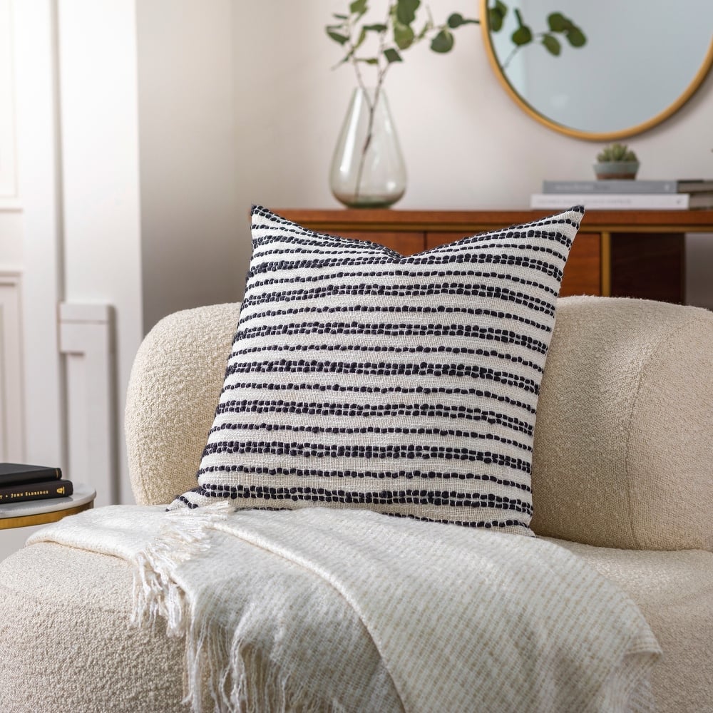 Montoya Embroidered Stripe Coastal Throw Pillow