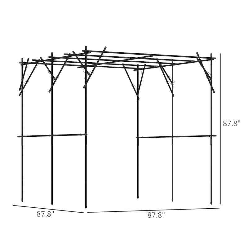 Black Steel PE Trellis Frame Tomato Cage with Clips and Triangular Support - 87.8" W x 87.8" D x 87.8" H