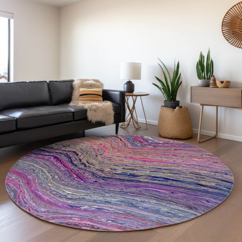 Premium Washable Super Soft Abstract Contemporary Mayfield Rug - Purple - 8' x 8' - Round