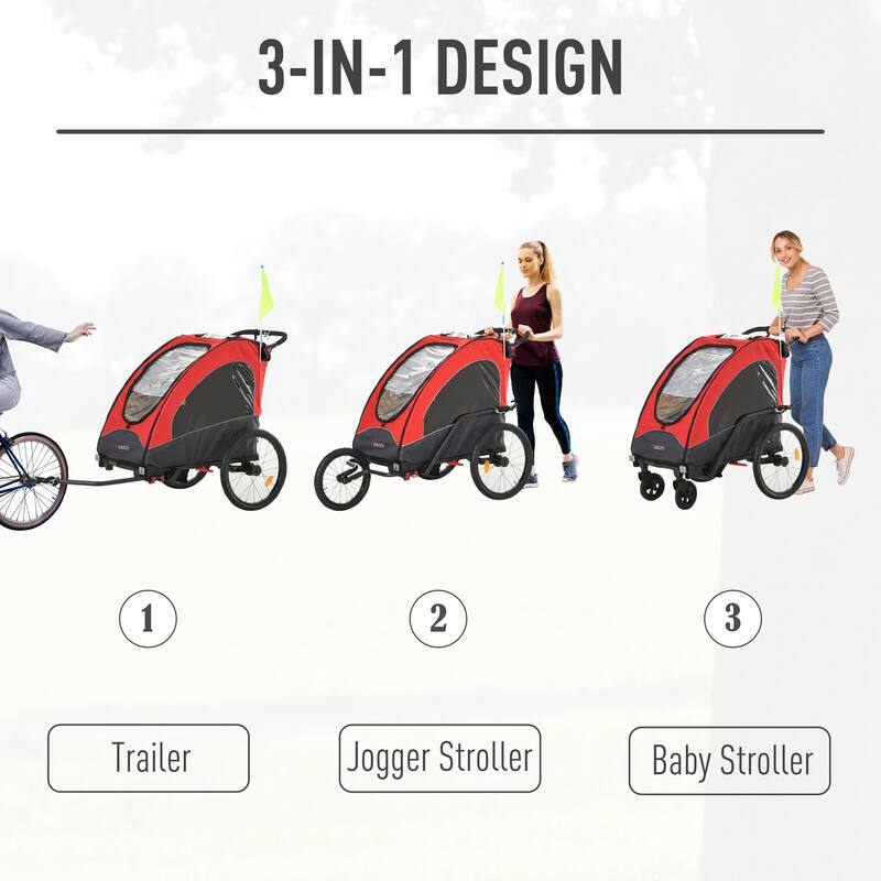 Aosom 3-in-1 Folding Child Bike Trailer Jogging & Baby Stroller with Shock Absorbing Frame & Adjustable Handlebar