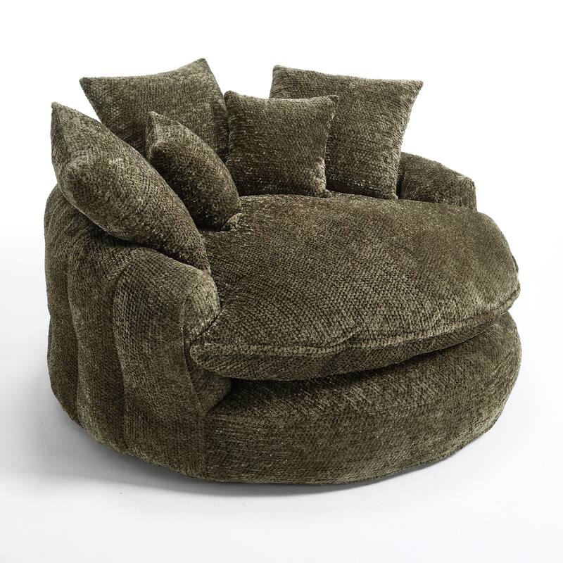 55" Modern Long Polyester Foam Round Bean Bag Sofa Chair with Pillows