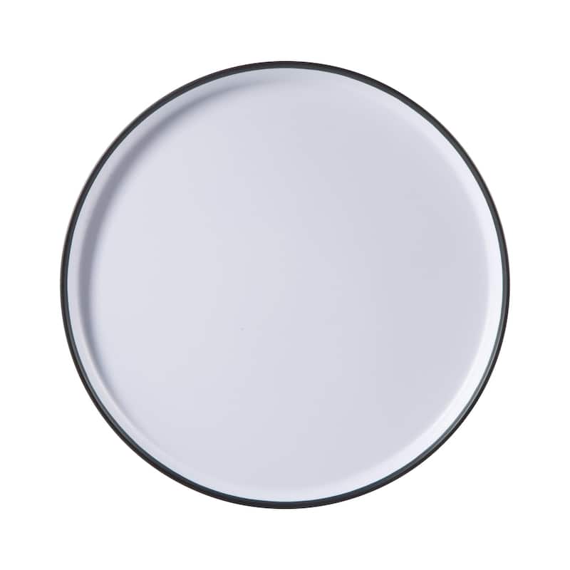 Gibson Home Folsom Shores 12 Piece Unbreakable Modern Melamine Plates and Bowls Dinnerware Set - White W/ Black Rim