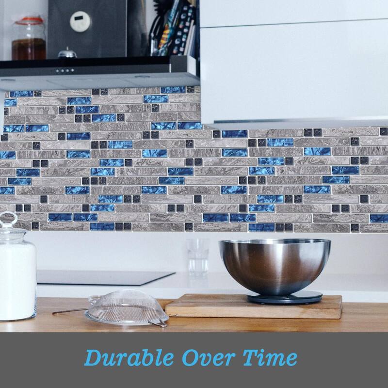 Blue/Gray Grout Decorative Glass Wall Tile for Kitchen Backsplash or Bathroom Backsplash (5 Pack) - 11.8" x 11.8"