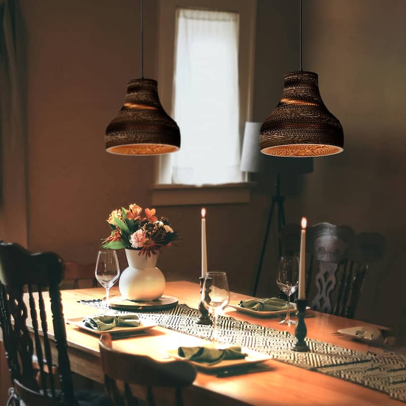 Matte Black Modern Nordic Style 1-Light Pendant Light with Natural Brown Origami Paper Shade